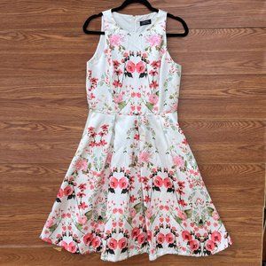 TAHARI/ASL DAINTY WHITE & PINK FLORAL DRESS